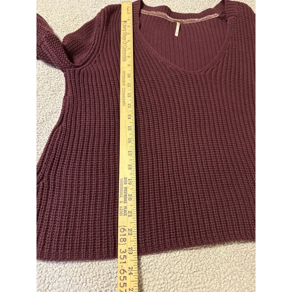 Free People Damsel V-Neck Sweater Bell Sleeve Maroon Knit Boho Hippie Women's L